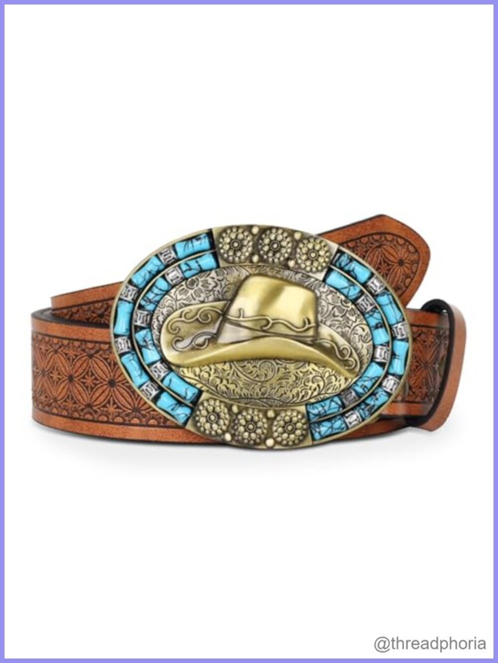 Embossed Leather Bull Buckle Western Belt